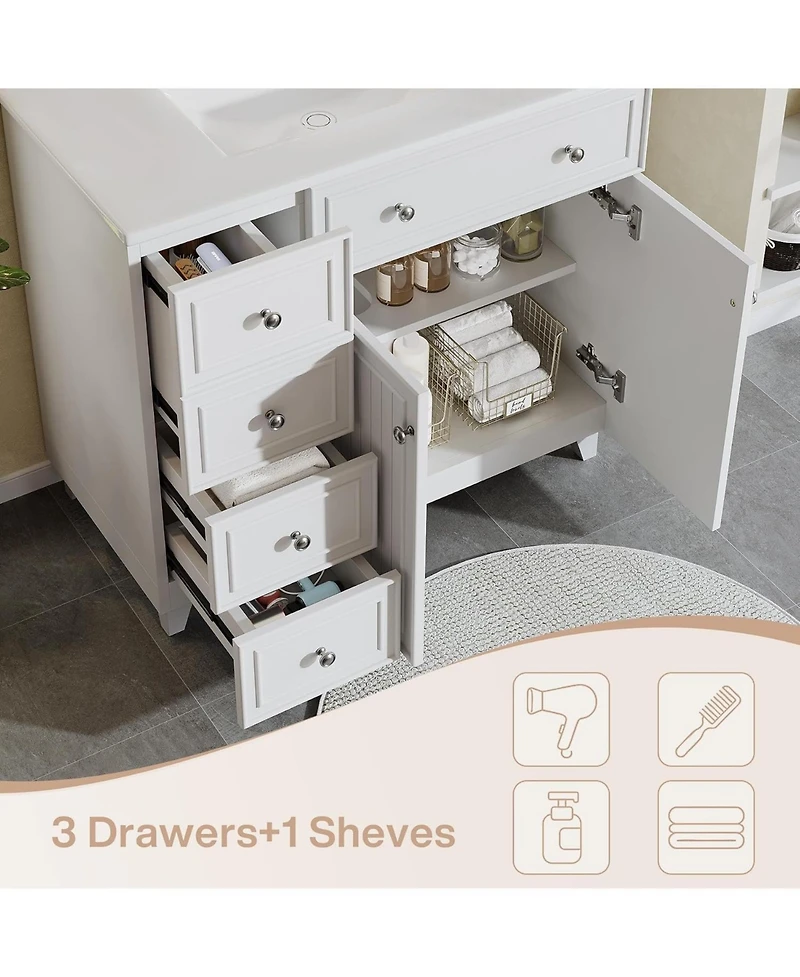 Tribesigns 36" Bathroom Vanity with Sink, Modern Bathroom Sink Cabinet with 3 Drawers and 2 Doors