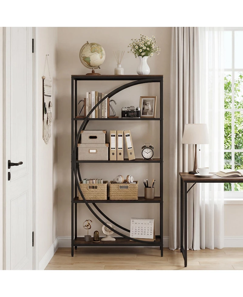 Costway 5-Tier Bookshelf, 65" Tall Industrial Etagere Bookcase with Half-Moon Shape