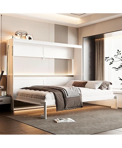 Streamdale Furniture Queen Murphy Bed With Led, Usb, Pattern