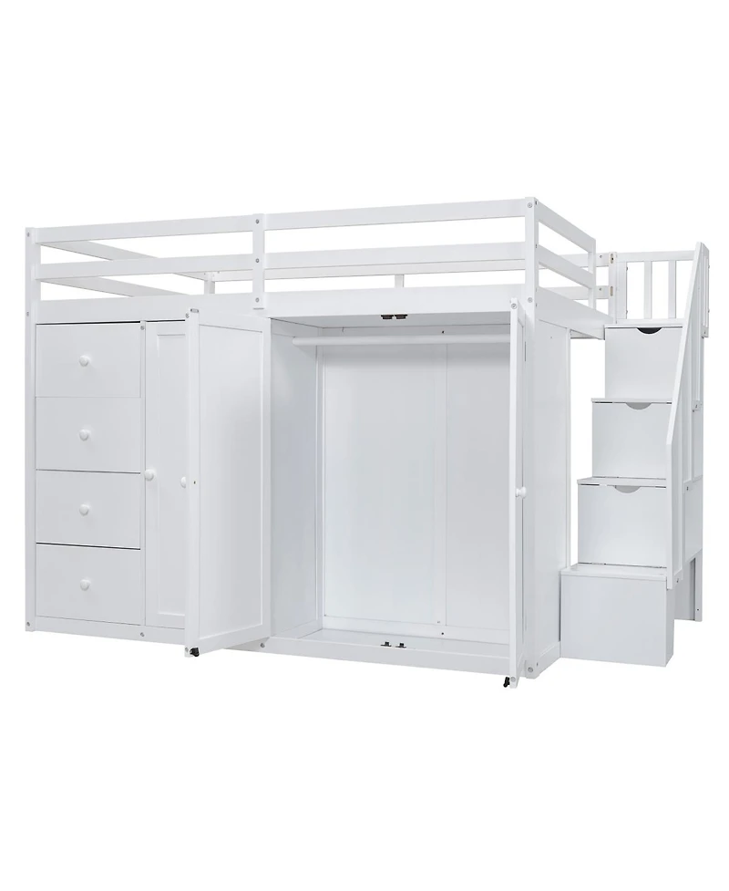 Streamdale Furniture Wood Loft Bed With Built-in Wardrobes, Cabinets and Drawers