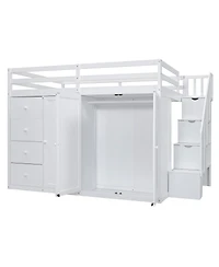Streamdale Furniture Wood Loft Bed With Built-in Wardrobes, Cabinets and Drawers