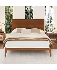 Streamdale Furniture Mid-Century Modern 12'' Bamboo Queen Platform Bed with Wood Slat Support