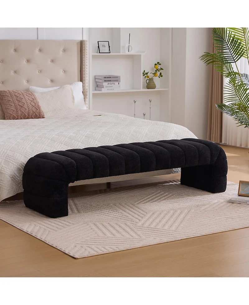 sumyeg 69.7-Inch Upholstered Armless Bench with Channel Tufted Chenille Design
