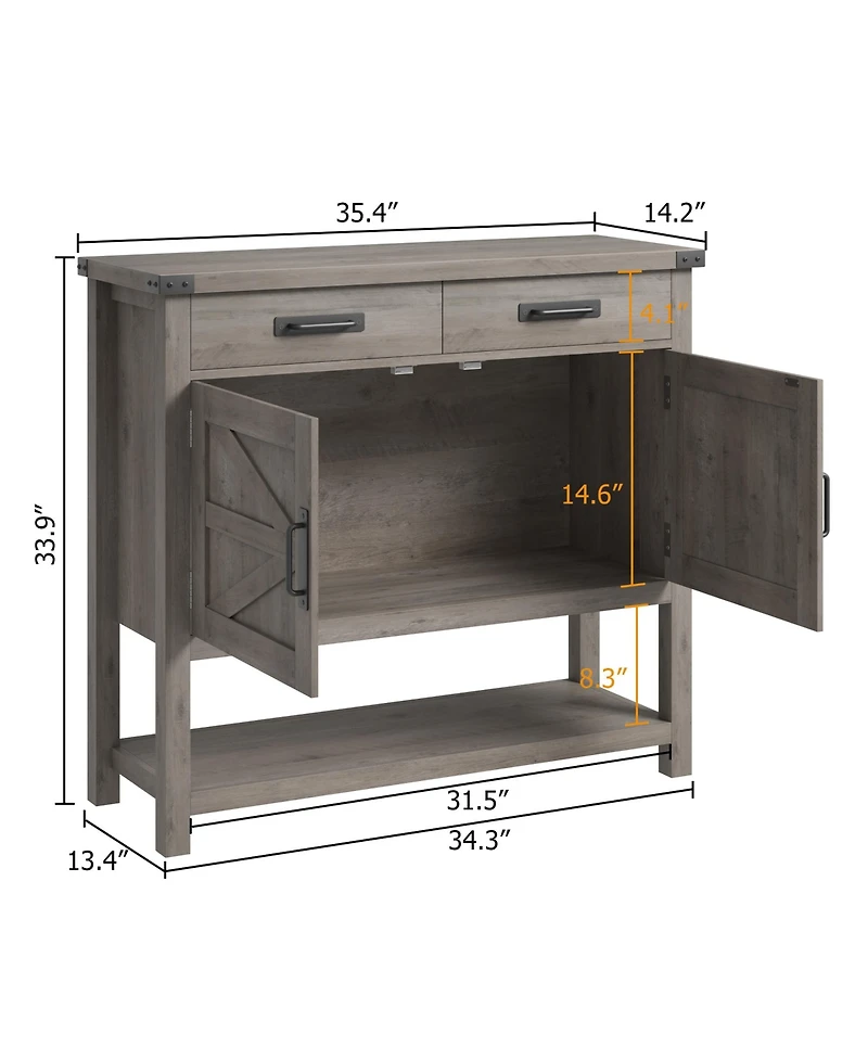homfan Farmhouse Console Table with 2-Door Cabinet, 2 Drawers and Storage Shelf