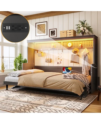 Streamdale Furniture Murphy Bed with a desk, Usb Charging Station, Led Lights