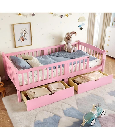 Streamdale Furniture Platform Bed with Storage and Guardrails