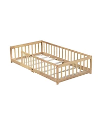 Streamdale Furniture Twin Size Floor Bed with Fence and Safety Guardrails