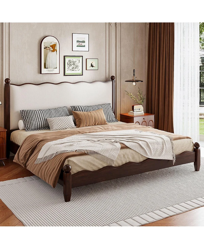 Streamdale Furniture Queen Wood Platform Bed, Espresso Frame, Headboard
