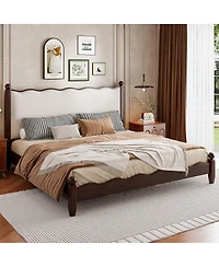 Streamdale Furniture Queen Wood Platform Bed, Espresso Frame, Headboard
