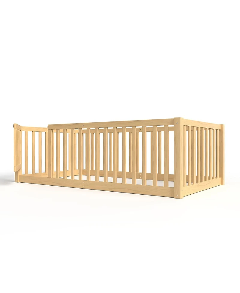 Streamdale Furniture Twin Size Bed Floor Bed with Safety Guardrails and Door for Kids