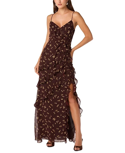 Astr the Label Women's Chiffon Ruffle V-Neck Maxi Dress