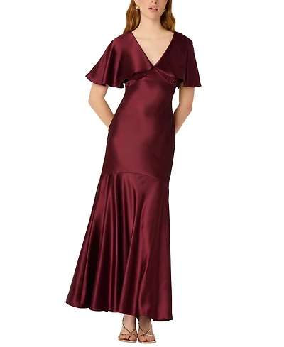 Astr the Label Women's Satin V-Neck Cape-Sleeve Maxi Dress