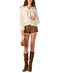 Astr the Label Women's High-Rise Faux Suede Lace-Trim Shorts