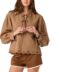 Astr the Label Women's Ruffled Collar Tie-Neck Top