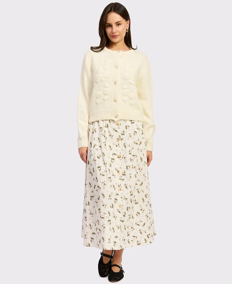 En Saison Women's Round Neck Button-Front Sweater