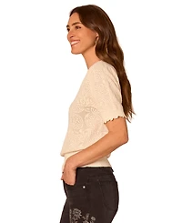 Democracy Petite Paisley Jacquard Short-Sleeve V-Neck Sweater