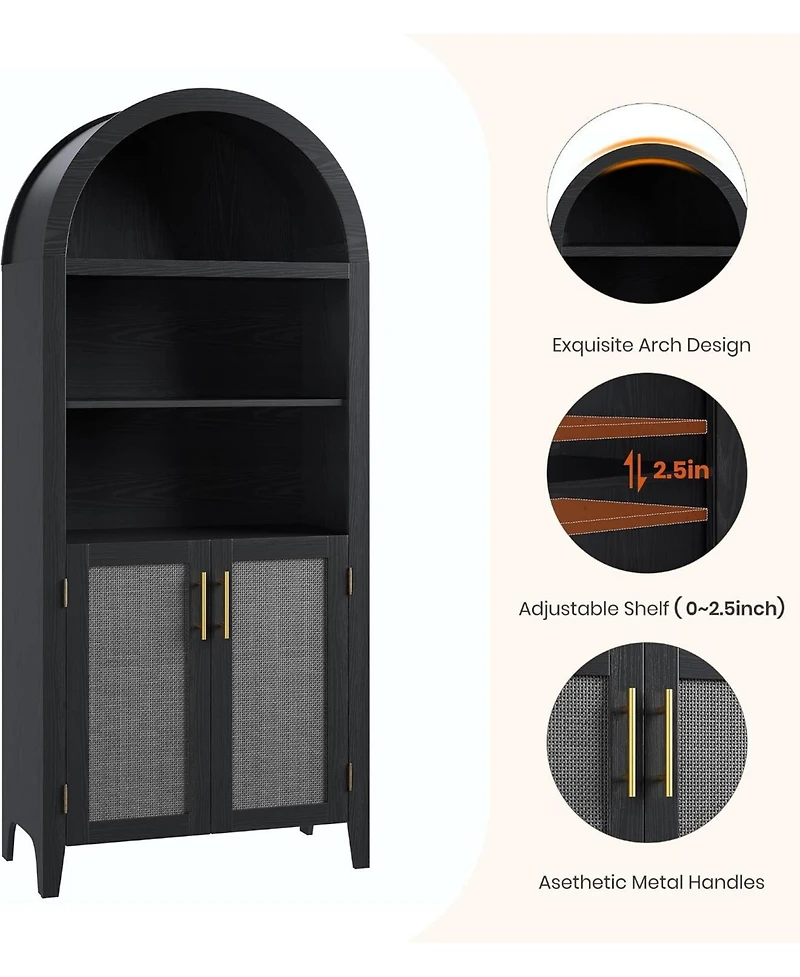 gaomon 5-Tier Open Display Shelf with Rattan Decor, Farmhouse Storage Cabinet for Kitchen