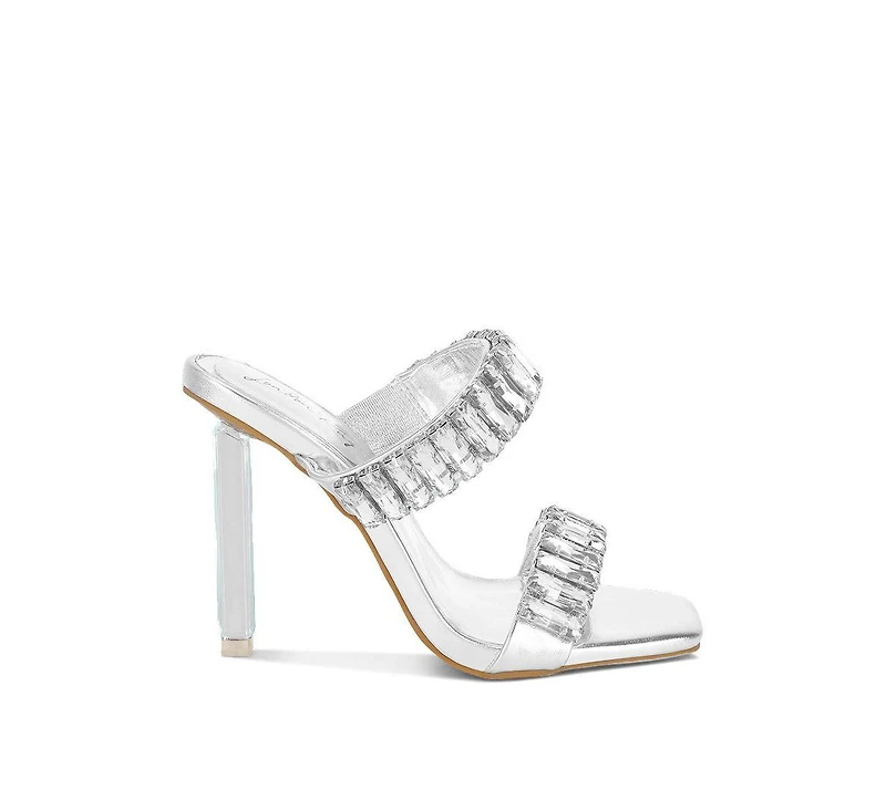 London Rag Womens Leonardi Oversized Crystal Baguette Stone Heels