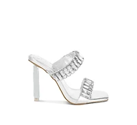 London Rag Womens Leonardi Oversized Crystal Baguette Stone Heels