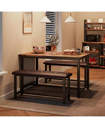 homfan 4-Person Dining Set with 2 Benches – Rectangular Table for Small Apartments, Modern Dining Room Bench Set for 4