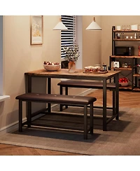 homfan 4-Person Dining Set with 2 Benches – Rectangular Table for Small Apartments, Modern Dining Room Bench Set for 4