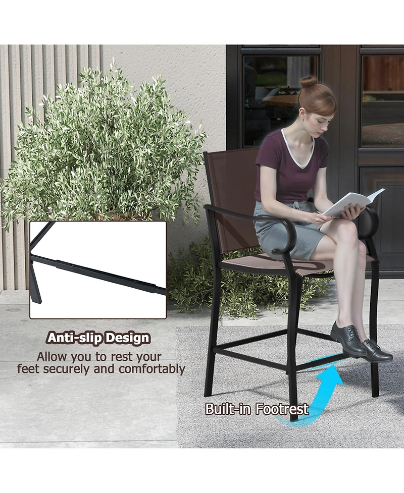 Gymax Set of Outdoor Counter Height Bar Stools with Back Armrest and Footrest