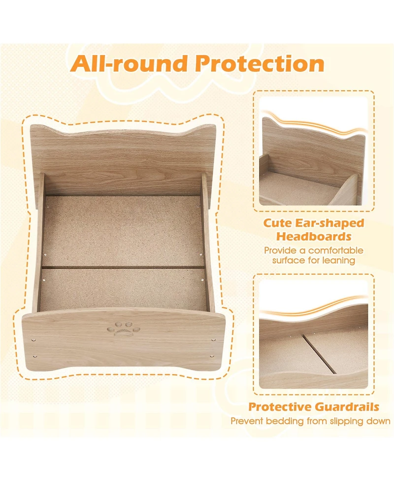 Gymax Elevated Pet Bed Frame Indoor Large Cat Bed With Rails Cute Headboards Animals Bed