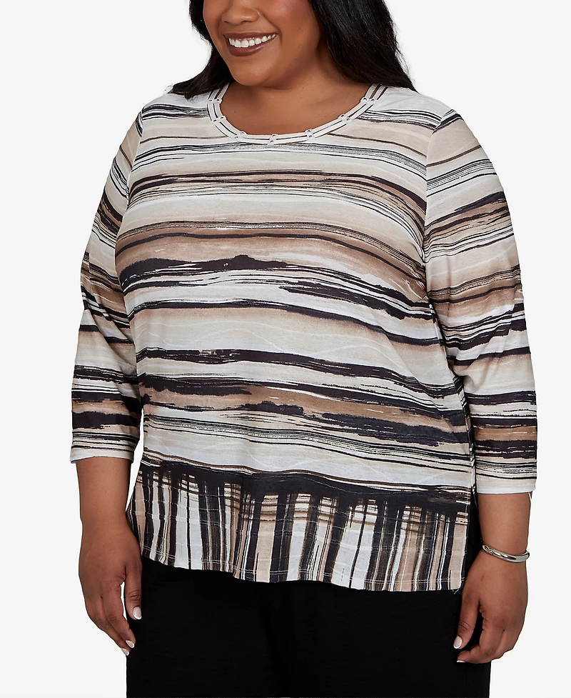 Alfred Dunner Plus Travel Advisory Scratched Stripes Knit Top
