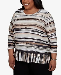 Alfred Dunner Plus Travel Advisory Scratched Stripes Knit Top