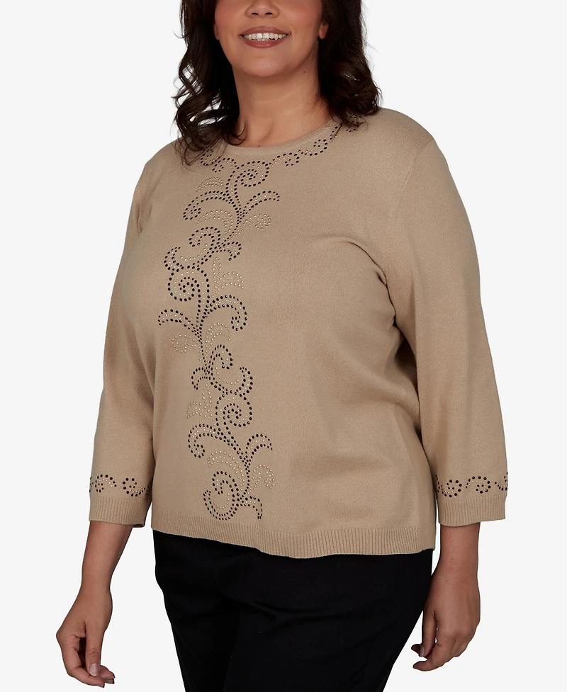 Alfred Dunner Plus Travel Advisory Beaded Scroll Embellished Sweater