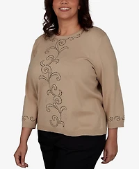 Alfred Dunner Plus Travel Advisory Beaded Scroll Embellished Sweater