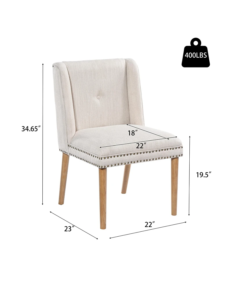 Boyel Living 2-Piece Wingback Dining Chairs, Fabric with Rivets and Rubberwood Legs, Vintage Upholstered