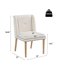 Boyel Living 2-Piece Wingback Dining Chairs, Fabric with Rivets and Rubberwood Legs, Vintage Upholstered