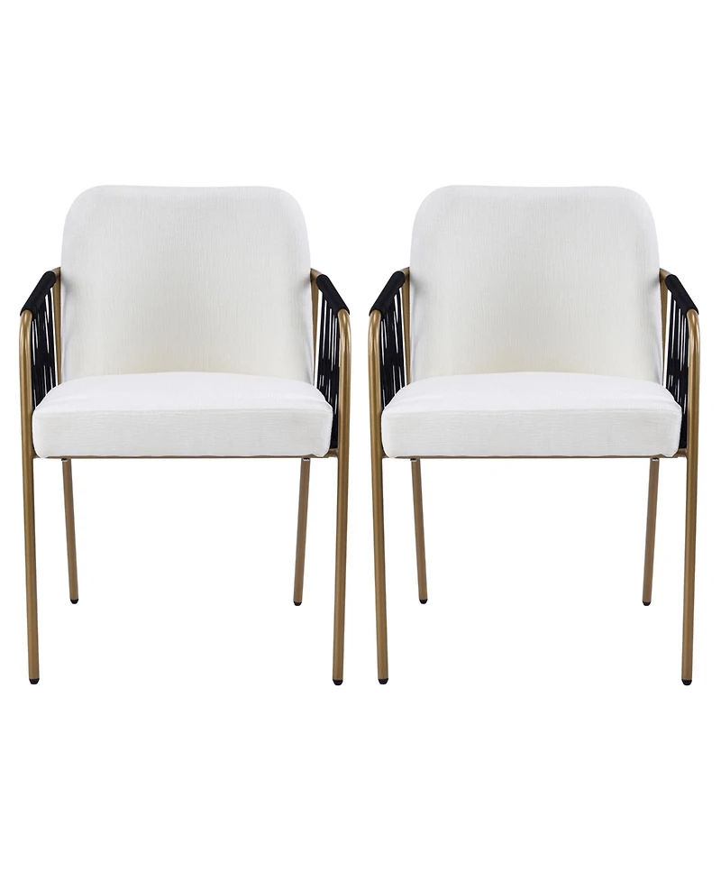 Boyel Living 2-Piece Modern Glam Dining Chairs, Metal Frame, Fabric Seat and Woven Arms, Mid-Century