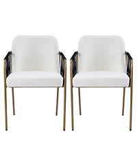Boyel Living 2-Piece Modern Glam Dining Chairs, Metal Frame, Fabric Seat and Woven Arms, Mid-Century