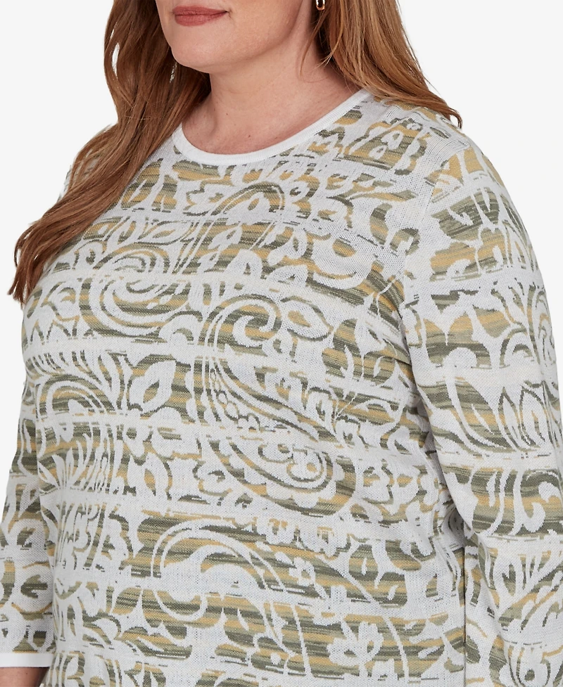 Alfred Dunner Plus Provence Paisley Stripe Spacedye Sweater