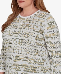 Alfred Dunner Plus Provence Paisley Stripe Spacedye Sweater