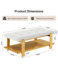 Tribesigns Ottoman Coffee Table with Solid Wood Frame, Rectangle Large Footrest Ottoman with Storage Shelf, Upholstered Center Table