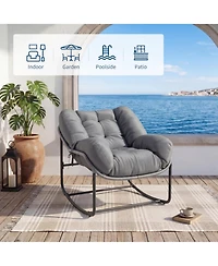 GarveeLife 2 Piece Outdoor Rocking Chair, Papasan Rocking Chair with Thick Cushion, Comfy Wicker Reading Lounge, Indoor Bed-Like for Bedroom, Balcony