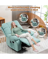 Dyhome Manual Recliner Chair with Heat and Massage, Upholstered Lounge Sofa Retractable Footrest, Side Storage Pockets