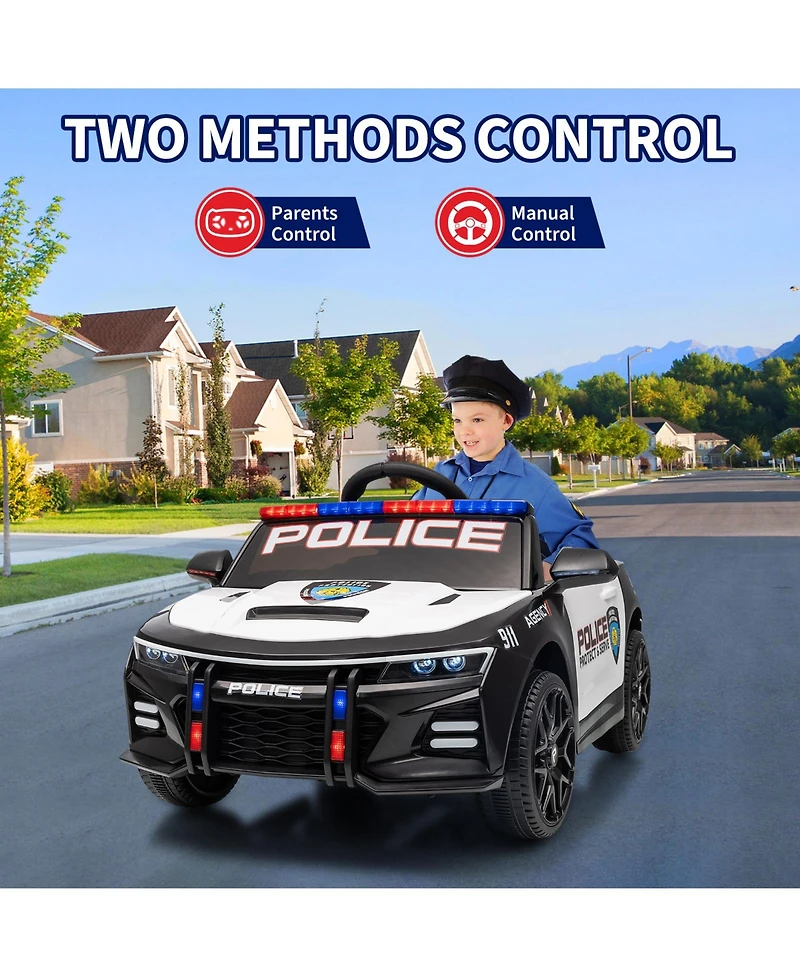 homfan 12V Licensed Toyota Police Ride On Car, 4WD, Remote Control, Led Lights, Music, Spring Suspension, Safety Belt, Truck Bed Storage