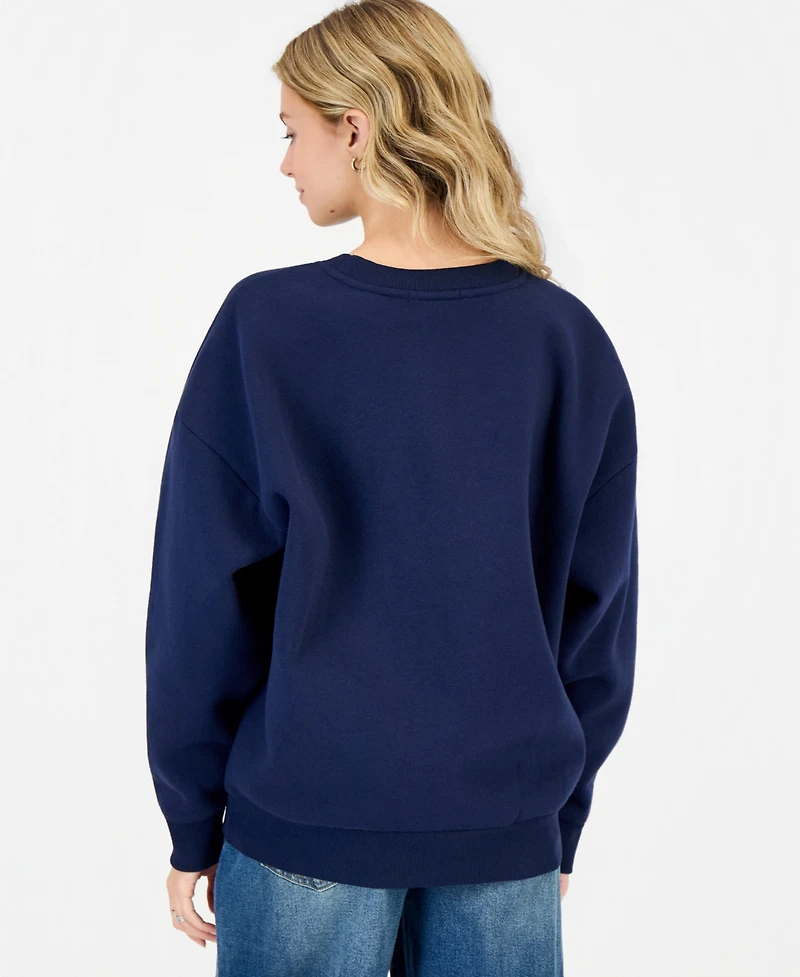 Rebel Veil Juniors' Oversized Embroidered Fleece Sweatshirt