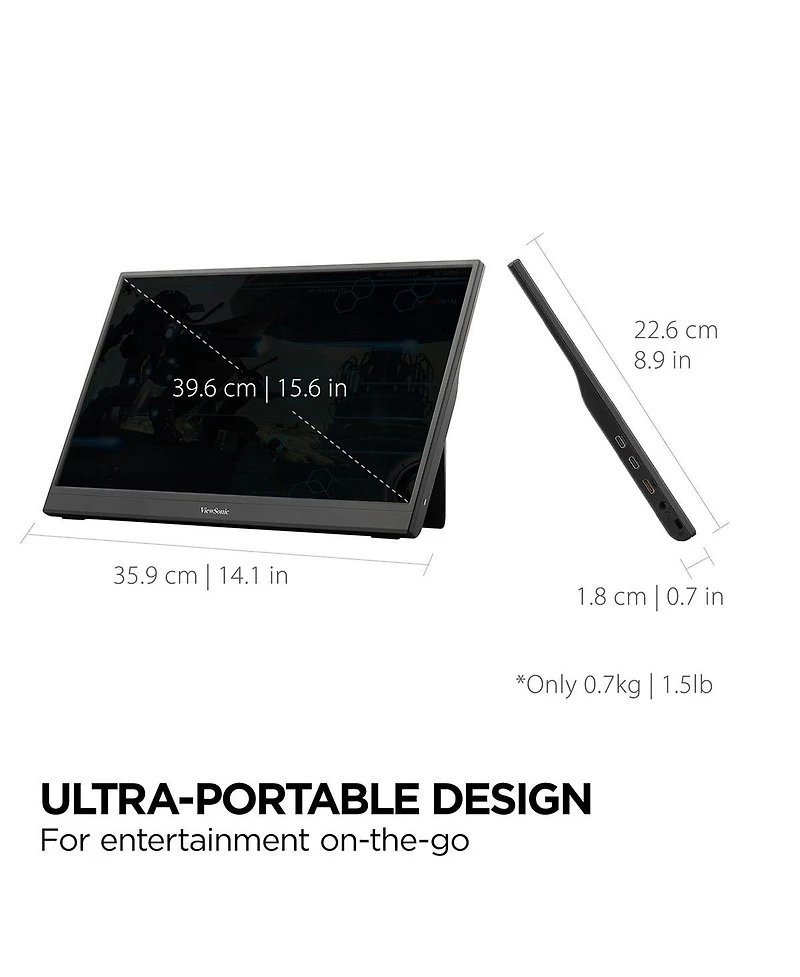 ViewSonic VX1654 15.6" Ips Full Hd 144Hz Portable Gaming Usb-c Monitor