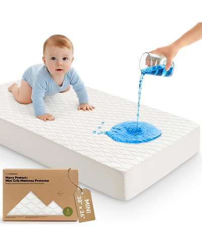 KeaBabies Protect and Waterproof Mini Crib Mattress Protector, Mavy Quilted Cotton Pack and Play Mattress Pad Cover, 38x26