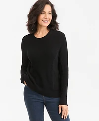 Style & Co Petite Mixed Rib Cable Crew Sweater, Created for Macy's