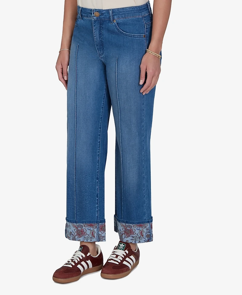 Ruby Rd. Petite High-Waisted Floral-Print Cuff Ankle Jeans