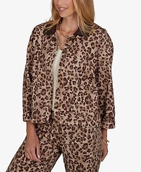 Ruby Rd. Petite Cheetah Print Denim Jacket