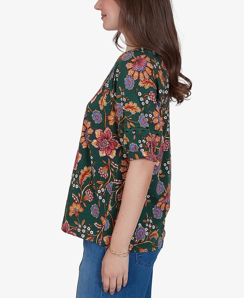 Ruby Rd. Petite Floral Vines Printed Cotton Knit Top