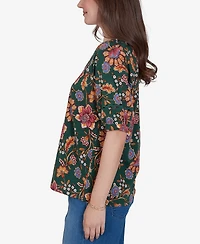 Ruby Rd. Petite Floral Vines Printed Cotton Knit Top