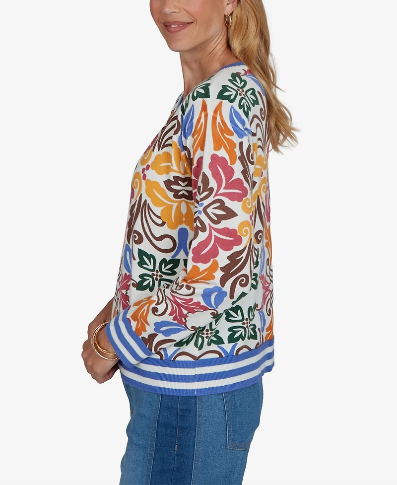 Ruby Rd. Petite Tipped Floral Lightweight Sweater